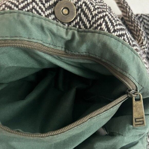 Sisley Handbag Satchel Herringbone Chevron Wool Blend fabric Shoulder strap - Picture 8 of 12